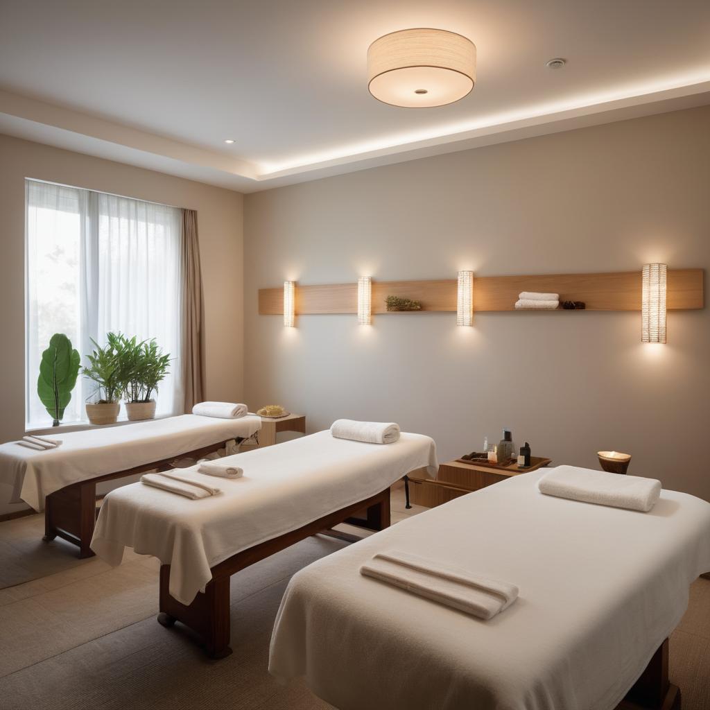 At Canberra Queanbeyan spa, a client receives a derma-stimulating massage and ultrasound, while others indulge in various treatments; customers compare deals on a computer for affordable wellness services, all surrounded by calming music and satisfied expressions.