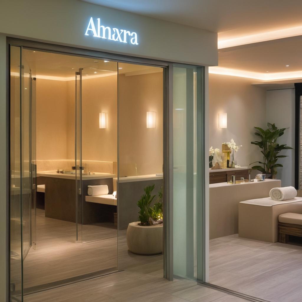 At Alexandria Spa's entrance, a group gathers, signing up for services like pedicures, facials, and hydrotherapy; inside, a warm atmosphere with soft lighting and calming scent welcomes guests, fostering camaraderie among wellness seekers.